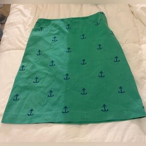 Lilly Pulitzer Green A-Line Skirt with Blue Anchor Embroidery Vintage Design